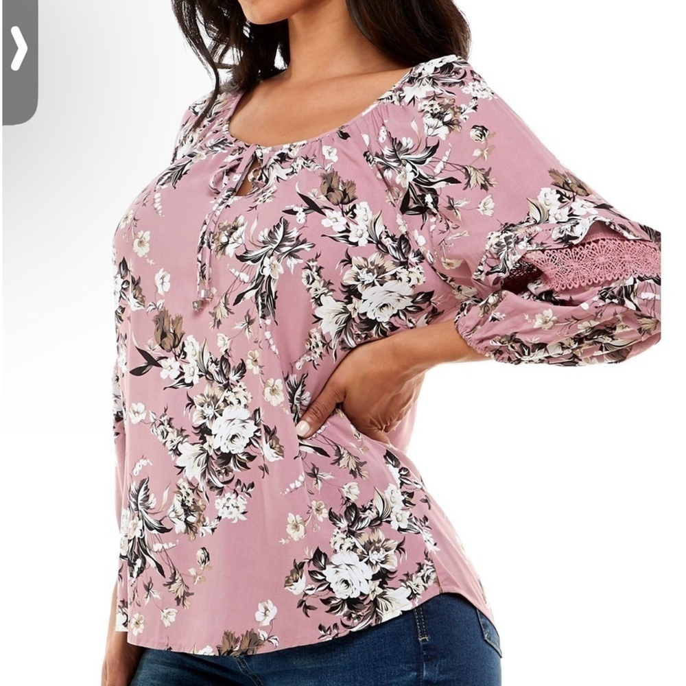 Adrienne Vittadini Elbow Sleeve Peasant Top